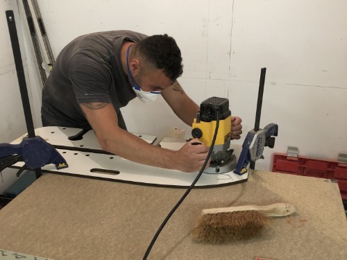 guy from manchester cutting a kitchen worktop