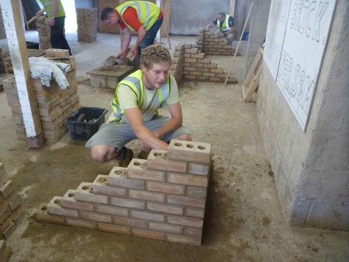 right angle brick wall being built